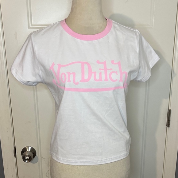 Von Dutch Tops - Von Dutch Logo Ringer Crop T-Shirt